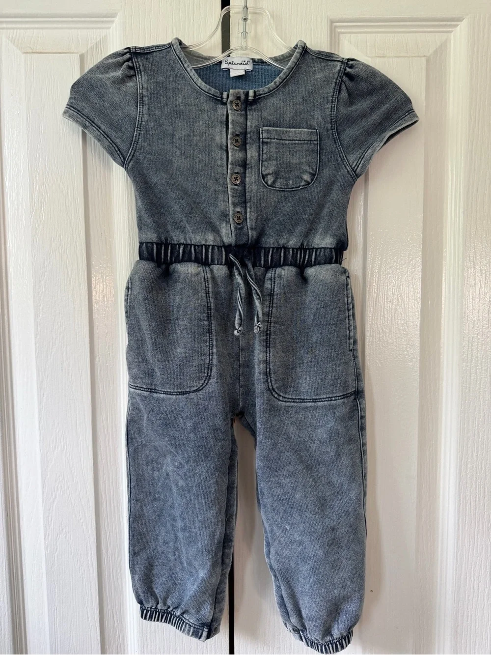 Splendid Kids Washed Black Short-Sleeve Jumpsuit